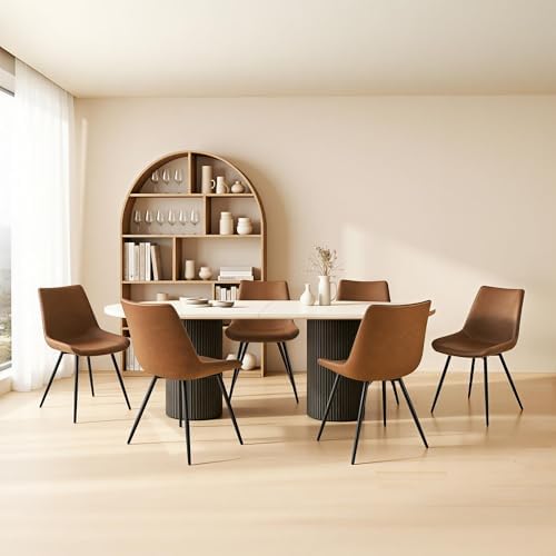 Yaheetech Dining Chairs Set of 6 Mid Century Modern Kitchen Chairs Brown