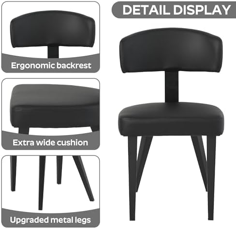 Dining Table Set for 4, 47" Round Kitchen Table with 4 Leather Dining Ch...