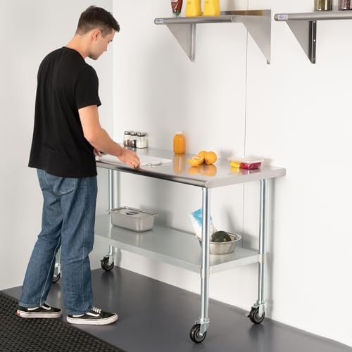 HARDURA Stainless Steel Commercial Table with Wheels 24 x 48 Inches