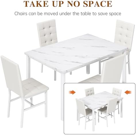 AWQM Dining Table Set for 4, Kitchen Table and Chairs Set, White