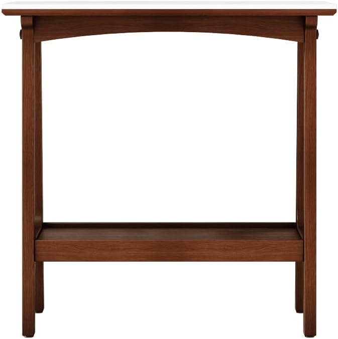 Retro Reddish Brown End Table, Narrow Side Table with Storage Shelf for Small...