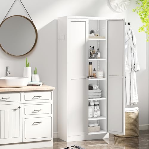 AQY Metal Pantry Cabinet, 72" White Kitchen Storage Cabinet with Doors