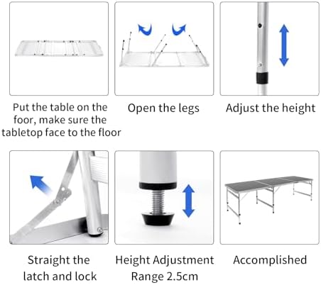 Moosinily Camping Table 6FT Folding Table Large 3 Adjustable Height Portable ...
