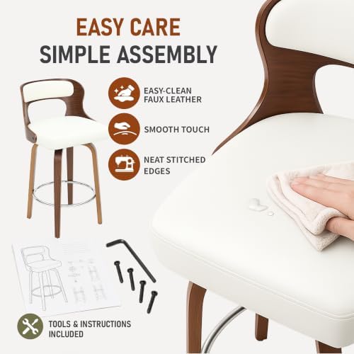 ClinQ 26" Counter Height Barstool Set of 2，Bentwood Leg and Back，White |...