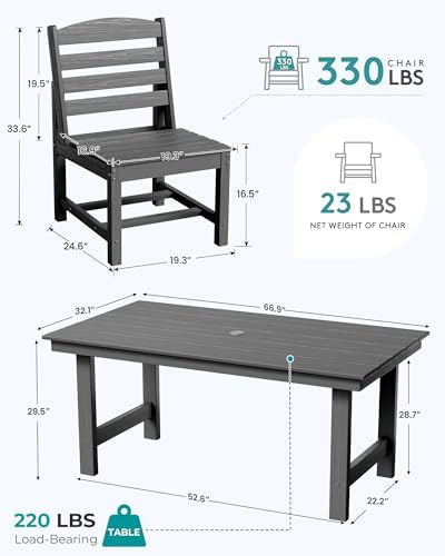 SERWALL Armless Outdoor Dining Set, Patio Dining Set for 6, Gray