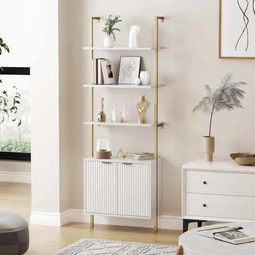 Set of 2 Ladder Bookshelf with Cabinet,71" Tall Wall Bookshlef with Storage