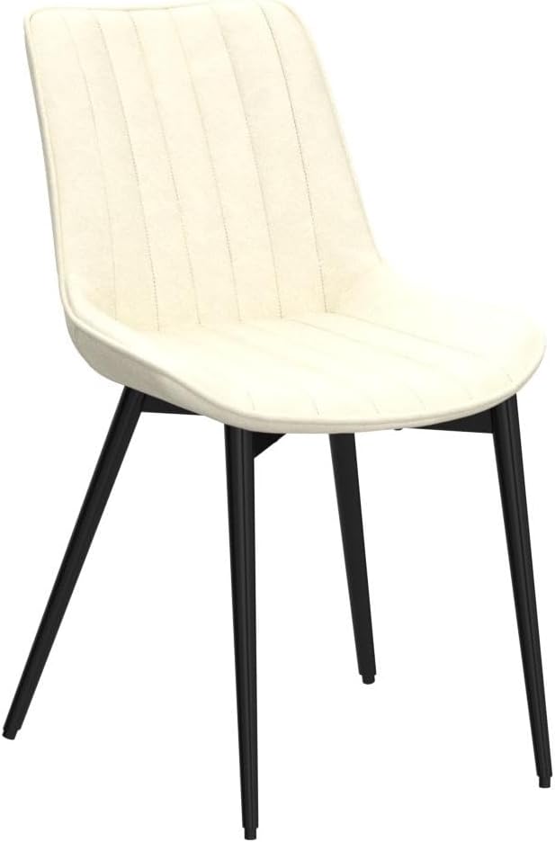 4 PCS Faux Leather Dining Chairs, Mid Century Modern Leisure Upholstered Chair with Metal Legs for Kitchen Living Room Beige