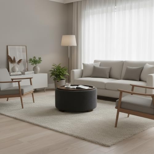 Zihanhome 30 Inch Round Storage Ottoman, Ottoman Coffee Table with Lift Off L...