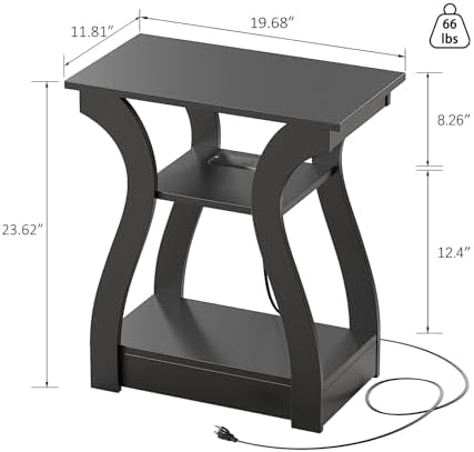 FROMJBEST End Tables Living Room Set of 2 with Charging Station, Black