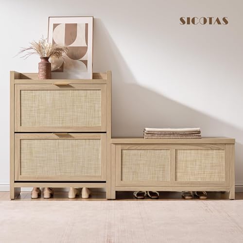 SICOTAS Rattan Storage Chest 39.4" Storage Bench for Bedroom | Modern Bo...