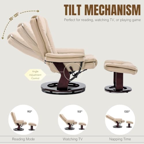 Swivel Recliner Chair with Ottoman Reclining Lounge Sofa Footrest, Set of 1 |...