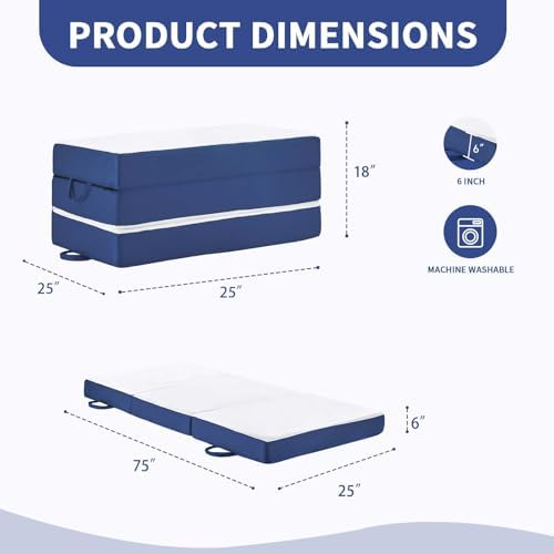 Folding Mattress Single Size,6" Trifold Foldable Sofa for Camping,White ...