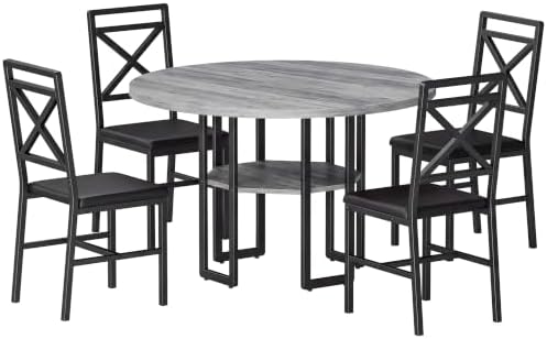 IRONCK Dining Table Set for 4, 47.2 inch Round Kitchen Table and 4 Chairs