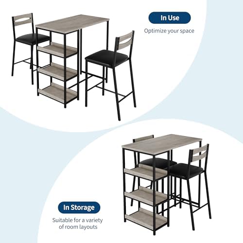 GarveeHome Dining Table Set for 2, Wood Table with Upholstered Chairs