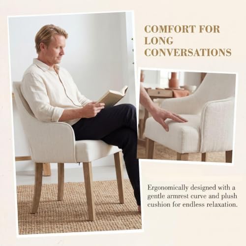 Linen Upholstered Dining Chairs Set of 4 with Arms