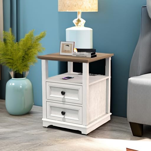 18" Wide End Table with Fast Charging Station Set of 2, 18” Wide Sofa En...