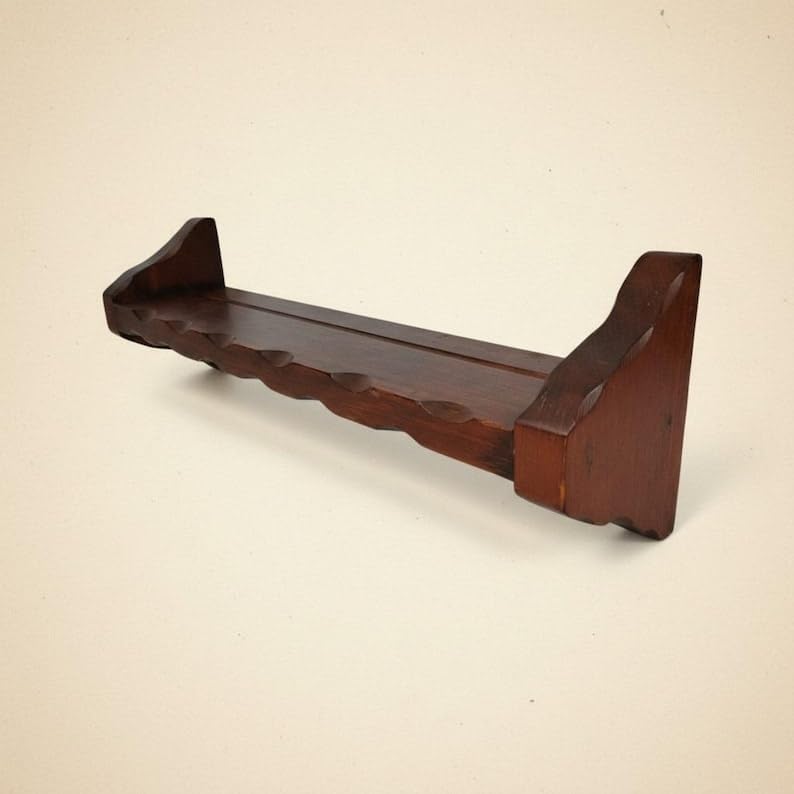 Rustic Wooden Wall Shelf, Vintage Carved Floating Shelf, Brown Wood Decorative Shelf for Bedroom Living Room Bathroom, Small Storage Shelf for Plants Books
