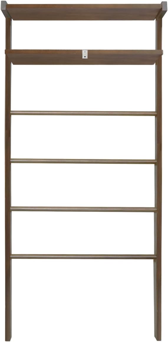 Space Saving 100% Solid Wood 6-Tier Blanket Ladder with Two Storage Shelves - Walnut