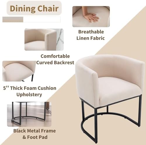 HNY Mid Century Modern Upholstered Barrel Dining Chairs with Arms Set of 2, L...