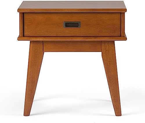 SIMPLIHOME Draper 22" Wide Solid Wood Rectangular End Table in Teak Brown