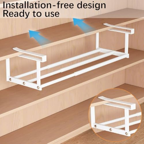 Cabinet Telescopic Shelf, Slim Descent Cabinet Tiers, Retractable Hanging Shoe Rack Organizer, Multifunctional Telescopic Shelf Cabinets for Storing Shoe Cloth,Snack (2pcs White, 40-75cm)