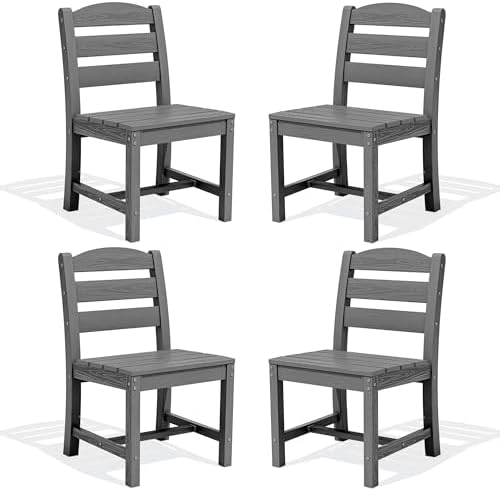 SERWALL Outdoor HDPE Armless Dining Chairs Set of 4,All-Weather Use,Gray
