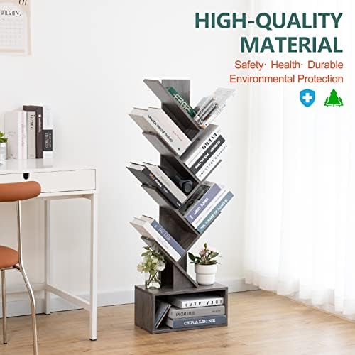 Yoobure Tree Bookshelf - 6 Shelf Retro Floor Standing Bookcase, Tall Wood Boo...