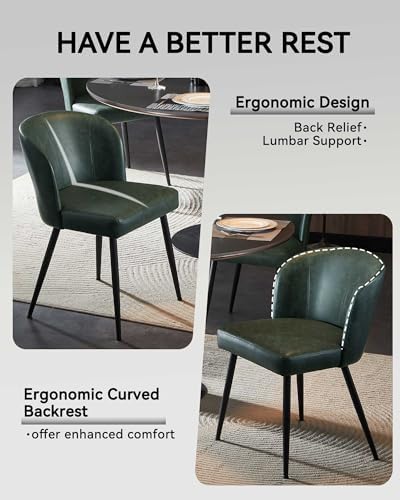 Susalt Dining Chairs Set of 2, Upholstered Kitchen Chairs with Faux Leather C...