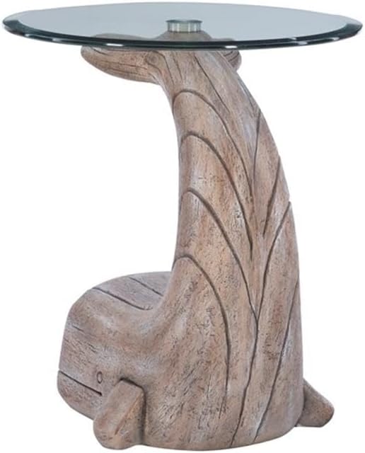 MAKLAINE Whale Sculptured Accent Table, 23 in Tall, Resin Base with Driftwood...