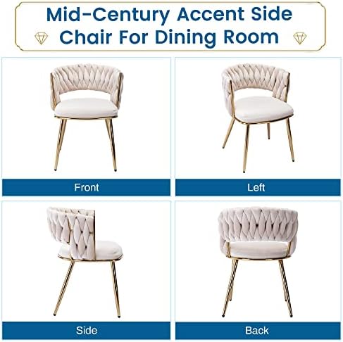 KCC Velvet Dining Chairs Set of 2,Woven Chairs with Metal Legs,Green | Modern...
