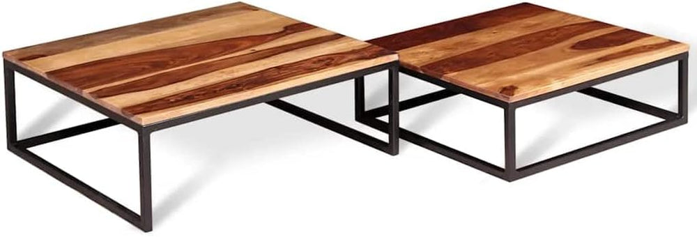 2 Piece Nesting Coffee Table Set Solid Acacia Wood | Retro Industrial Style, ...