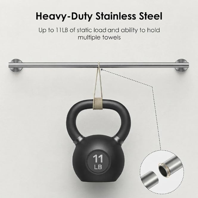 FORIOUS Bathroom Accessories, 4-Piece Bathroom Hardware Set - 24" Towel Bar