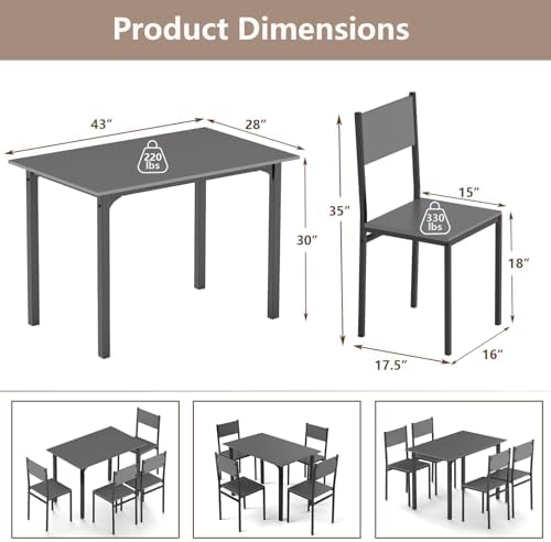 GOFLAME 5-Piece Dining Table Set, Industrial Kitchen Table and Chairs for 4 w...