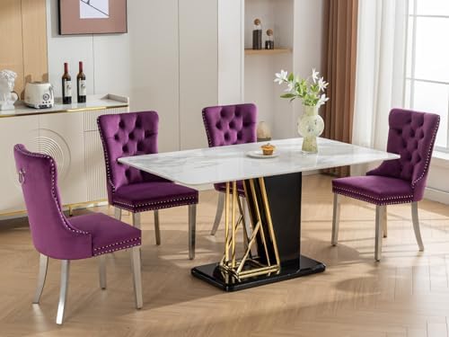 Velvet Dining Chairs Set of 4, Tufted Upholstered High Wingback Chairs with N...