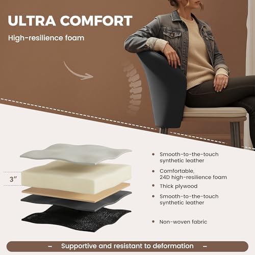 Faux Leather Dining Chairs Set of 2, Curved Back Upholstered Accent Chair, Mo...
