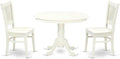East West Furniture HLVA3-LWH-W 3 Piece Dining Room Furniture Set Contains a Round Kitchen Table with Pedestal and 2 Dining Chairs, 42x42 Inch, Linen White