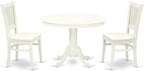 East West Furniture HLVA3-LWH-W 3 Piece Dining Room Furniture Set Contains a Round Kitchen Table with Pedestal and 2 Dining Chairs, 42x42 Inch, Linen White