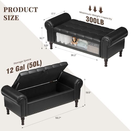 YOUDENOVA 51” Ottoman with Storage, Upholstered Storage Ottoman Bench with Ro...