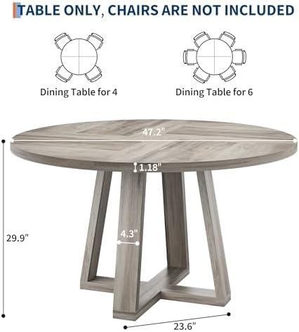 Garvee 47 inch Round Dining Table for 4-6 People, Wash Grey Kitchen Table