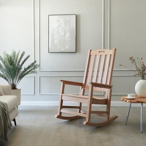 Psilvam Outdoor Rocking Chairs Set of 2, Oversized Porch Rocker (Teak)