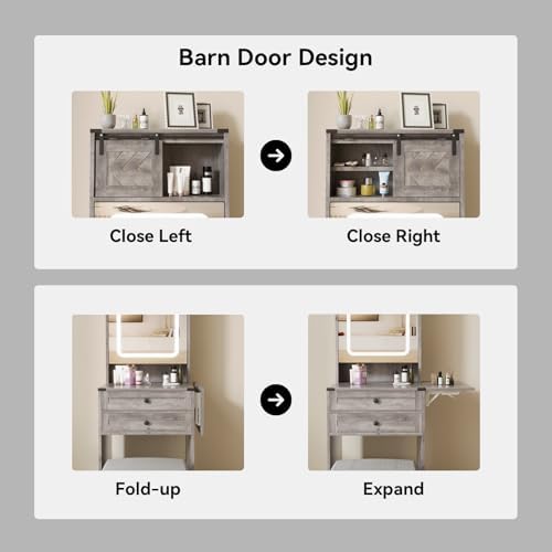 ARTETHYS Farmhouse Small Vanity Desk with Mirror Cabinet & Storage Chair