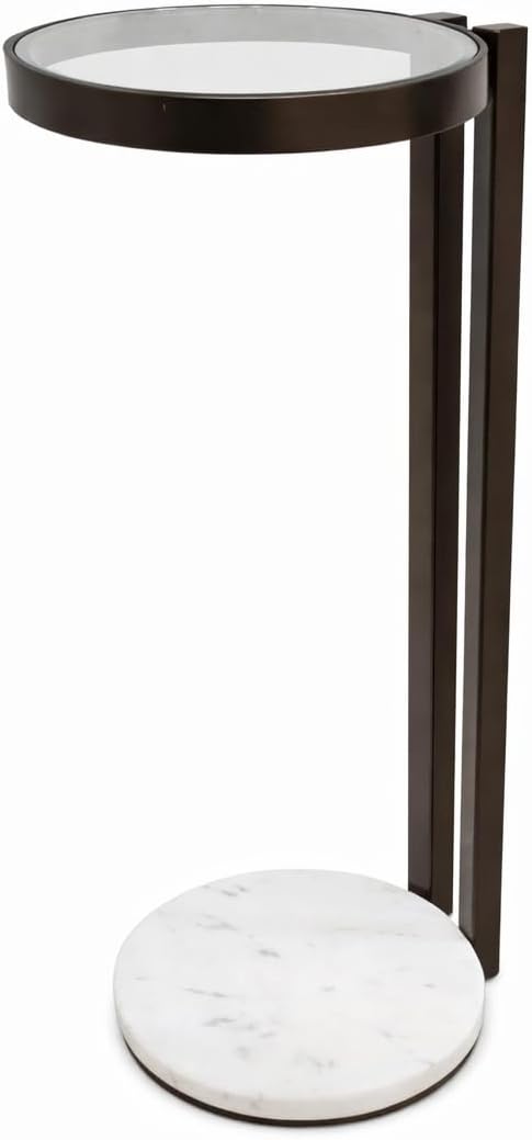 Black Drink Table with Glass Top & White Marble Base | Decorative Modern ...