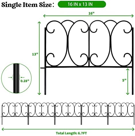5 Panels Decorative Garden Fence 16" W x 13" H, Total Long 6.7FT Ou...