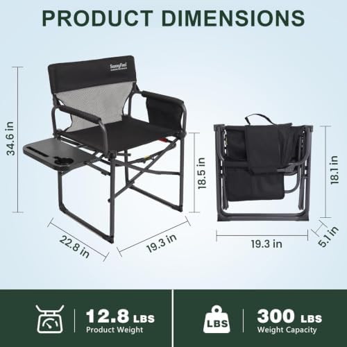 SUNNYFEEL Directors Chair Foldable with Side Table, Heavy Duty Camping & ...