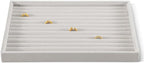 Velvet Ring Display Tray, Stackable Muilt Slot Rings Ear Stud Storage Tray, Drawer Insert Jewelry Accessories Organizers Plate (White)