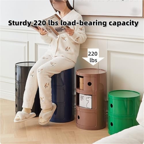 Multi-Layer Storage Cabinet, Small Round Side Table, End Table with Storage, ...