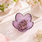 Gifts for Women Purple Flower Jewelry Ring Dish Tray,Decorative Glass Trinket Dish,Room Decor Aesthetic, Modern Accent Tray for Vanity (Purple A)