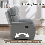 HAOMARKETS Swivel Rocker Recliner Chair Set of 2, Manual Faux Leather Glider Rocking Recliners for Adults, 360° Swivel Nursery Reclining Sofa with Padded Backrest for Living Room, Grey