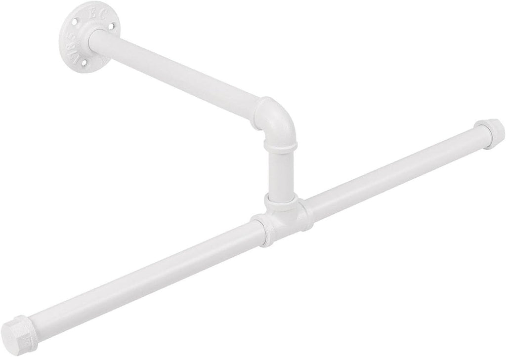 Industrial Pipe Clothes Rack Floating DIY Wall Mounted, Heavy Duty Rustic Vintage Clothing Rod, Metal Garment Bar Space-Saving Hanging for Bedroom, Bathroom and Laundry Room (White 20 inch)
