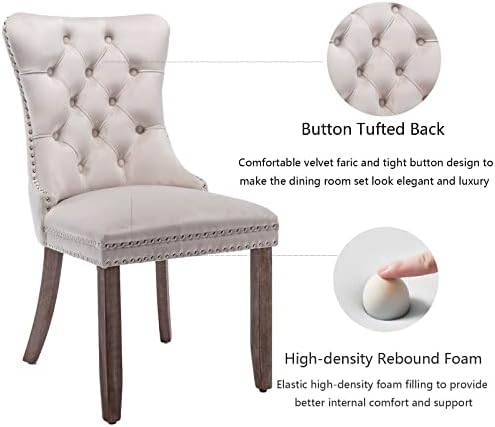 Beige Velvet Dining Chairs Set of 4, Modern Upholstered Kitchen Chairs